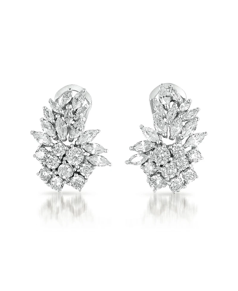 Genevive Cubic Zirconia Sterling Silver White Gold Plated Marquise Cluster Earrings