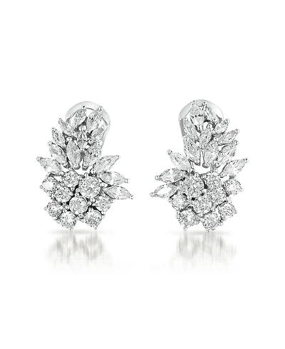 Genevive Cubic Zirconia Sterling Silver White Gold Plated Marquise Cluster Earrings