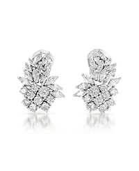 Genevive Cubic Zirconia Sterling Silver White Gold Plated Marquise Cluster Earrings
