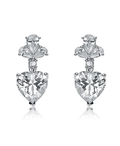 Sterling Silver Clear Cubic Zirconia Triangle Drop Earrings
