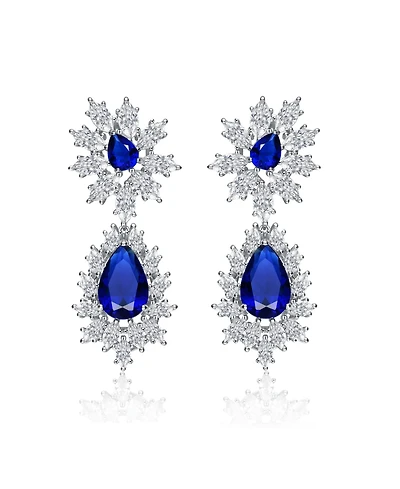 Sterling Silver White Gold Plated with Clear, Green, Blue, or Light Blue Cubic Zirconia Drop Earrings