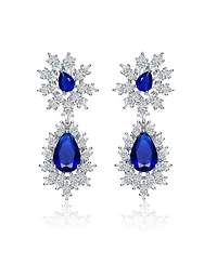 Sterling Silver White Gold Plated with Clear, Green, Blue, or Light Blue Cubic Zirconia Drop Earrings