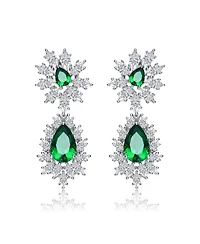 Sterling Silver White Gold Plated with Clear, Green, Blue, or Light Blue Cubic Zirconia Drop Earrings