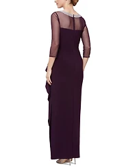 Alex Evenings Petite 3/4-Sleeve Illusion Ruffled Gown