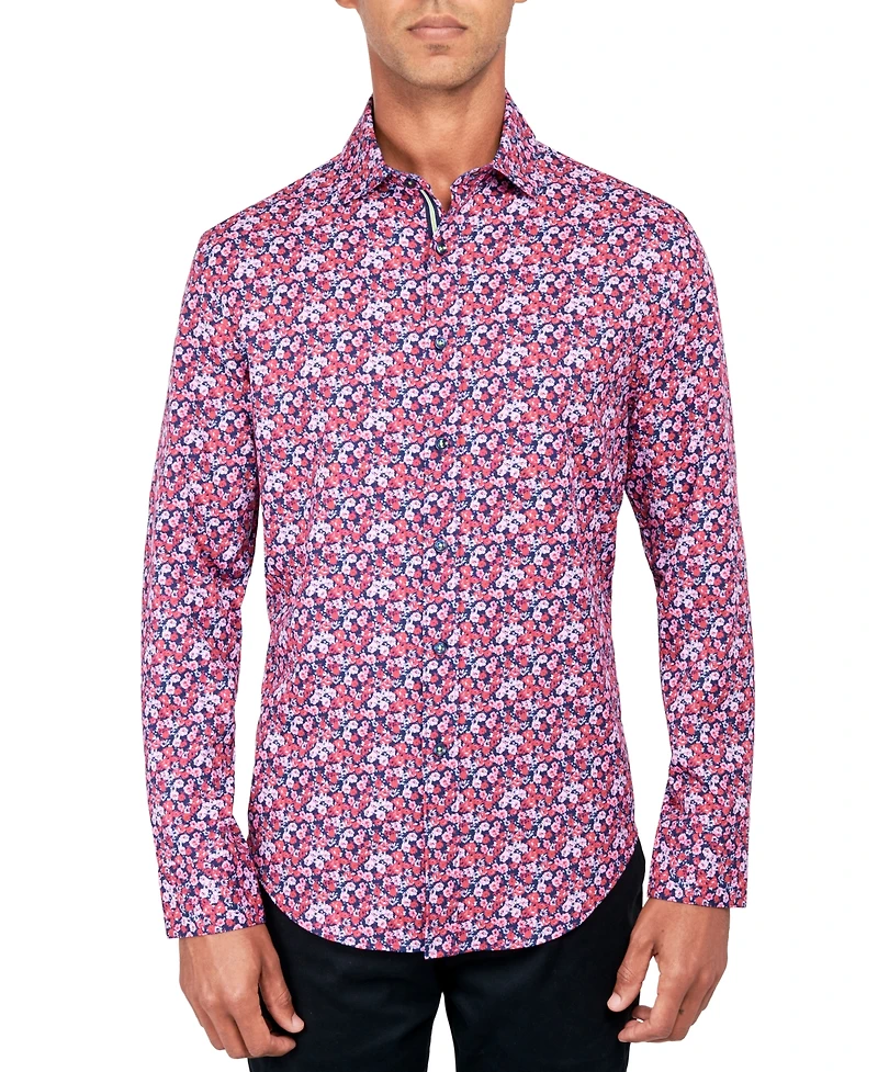 Society of Threads Men's Regular-Fit Non-Iron Performance Stretch Rose-Print Button-Down Shirt