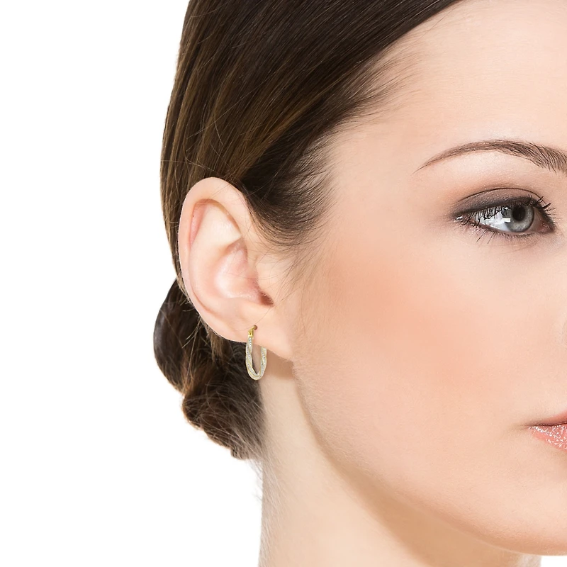 14k Gold Plated with Cubic Zirconia Oval Oblong Twist Hoop Earrings in Sterling Silver