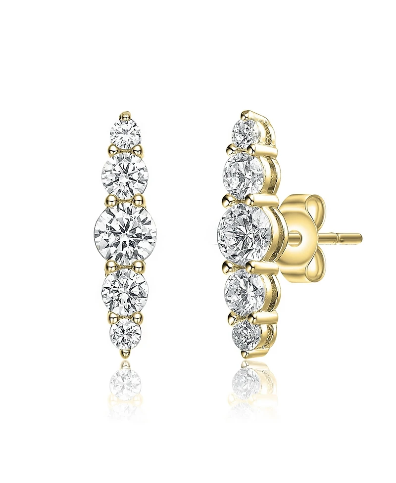 Sterling Silver Cubic Zirconia 5-Stone Linear Journey Earrings