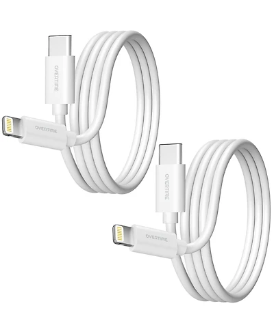 Overtime Apple MFi Certified iPhone 13/12/11 6ft Charging Cable | Usb Type C to Lightning Cable for iPhone - White (2-Pack)