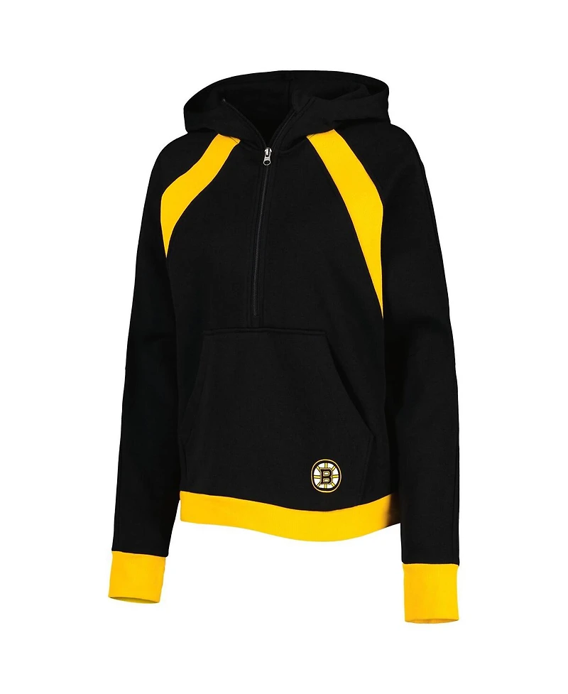 Women's Starter Black Boston Bruins Wishbone Half-Zip Hoodie