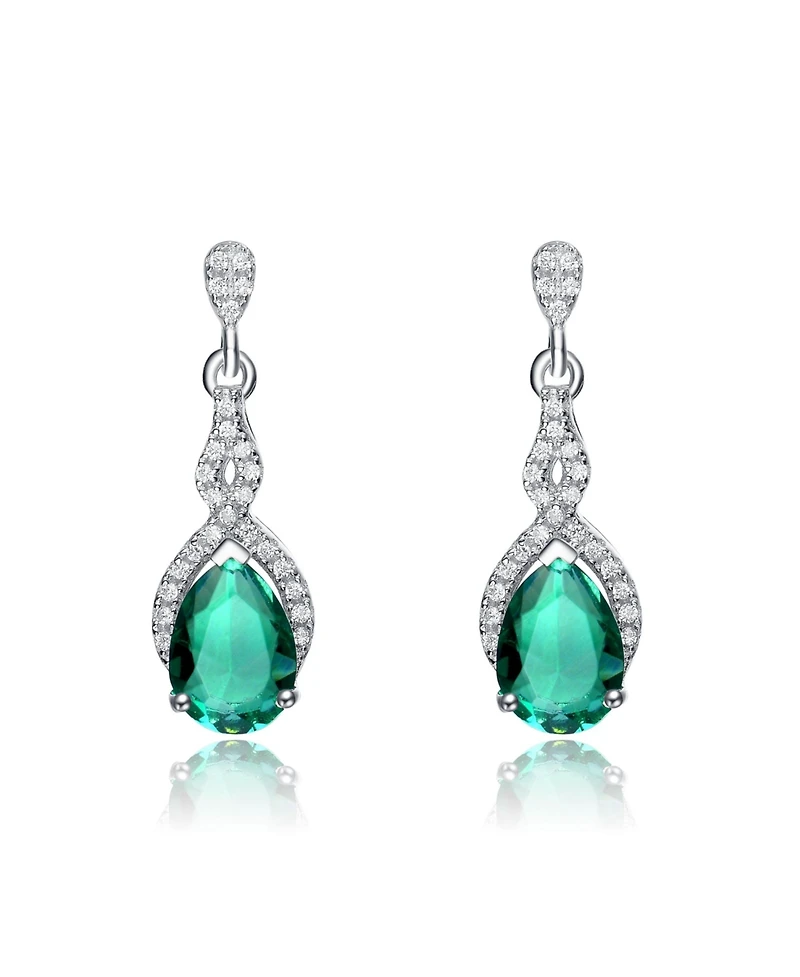 Cubic Zirconia Sterling Silver Colored Stoned Teardrop Earrings