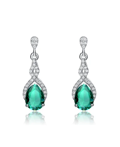 Cubic Zirconia Sterling Silver Colored Stoned Teardrop Earrings