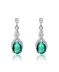 Cubic Zirconia Sterling Silver Colored Stoned Teardrop Earrings