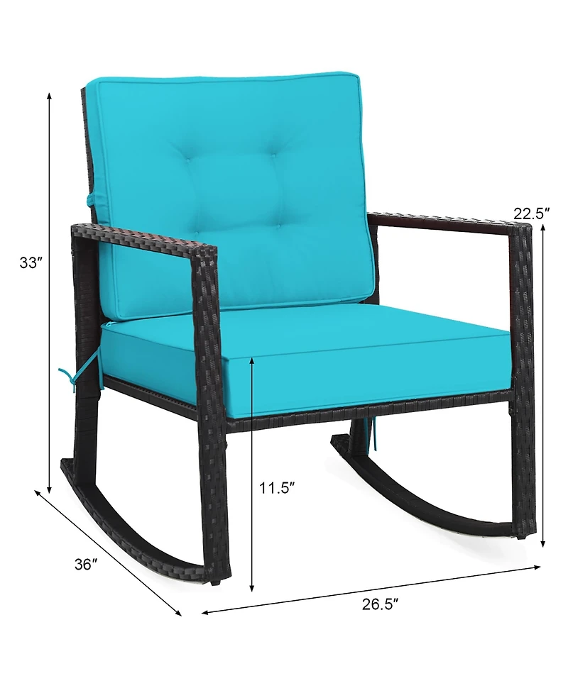 Patio Rattan Rocker Chair Outdoor Glider Rocking Chair Cushion Lawn