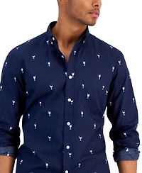 Club Room Men's Cocktail Lite Regular-Fit Printed Button-Down Poplin Shirt, Created for Macy's