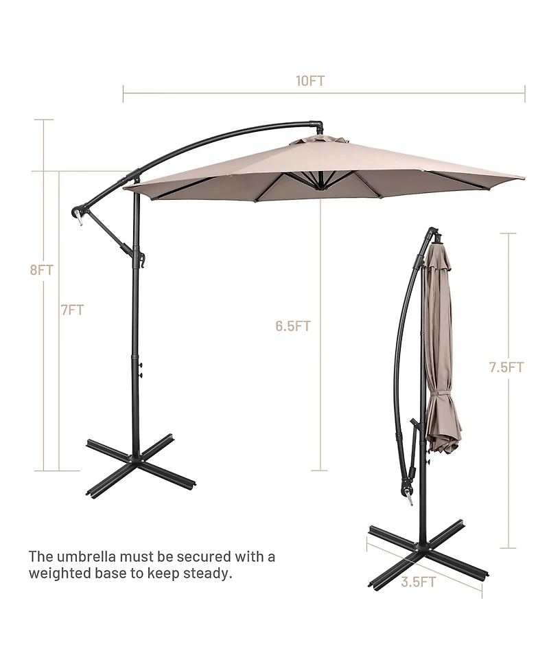 10 Ft Patio Offset Umbrella w/8 Ribs Cross Base Tilt