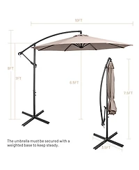 10 Ft Patio Offset Umbrella w/8 Ribs Cross Base Tilt