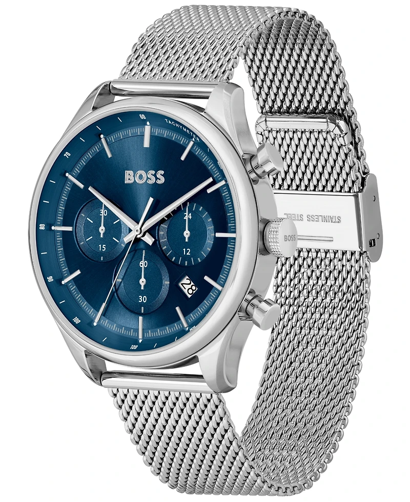 Hugo Boss Men's Gregor Quartz Chronograph Silver-Tone Stainless Steel Watch 45mm