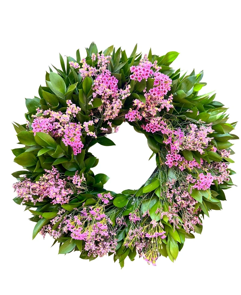 GreenishBlu Real Ruscus, Misty Limonium Fresh Spring Wreath, 20"