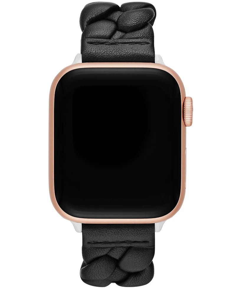 kate spade new york Women's Black Leather Band for Apple Watch, 38, 40, 41mm and 42, 44, 45, 49mm
