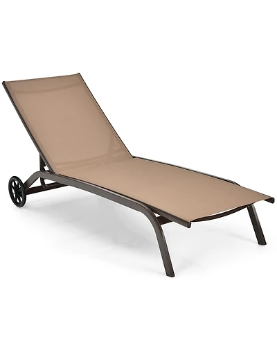 Patio Lounge Chair Chaise Adjustable Back Recliner Garden W/Wheel