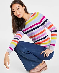 Charter Club Women's 100% Cashmere Striped Crewneck Sweater, Created for Macy's