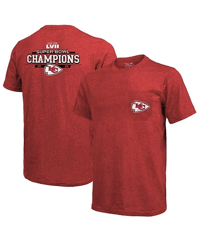 Men's Majestic Threads Red Kansas City Chiefs Super Bowl Lvii Champions Running Back Tri-Blend Pocket T-shirt