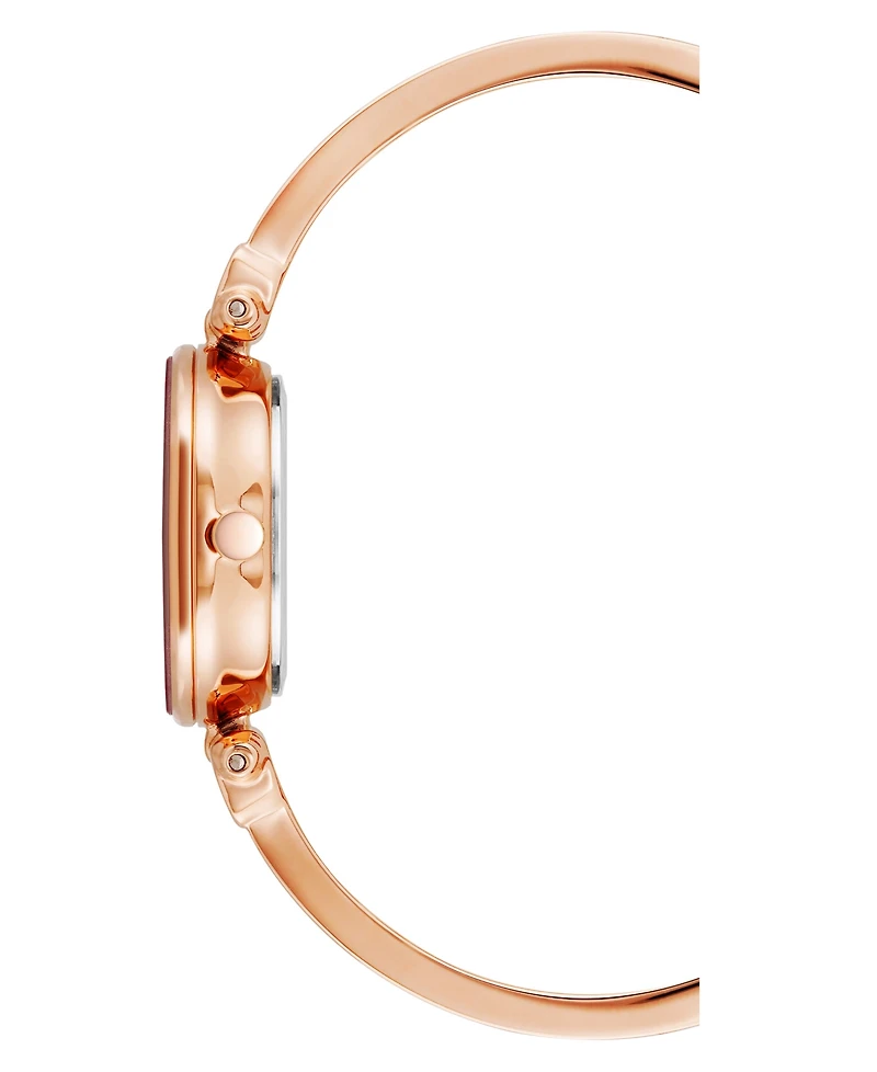 Anne Klein Women's Three Hand Quartz Rose Gold-tone Alloy and Burgundy Enamel Bangle Watch, 28mm