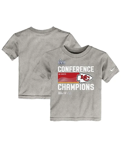 Toddler Boys and Girls Nike Gray Kansas City Chiefs 2022 Afc Champions Locker Room Trophy Collection T-shirt