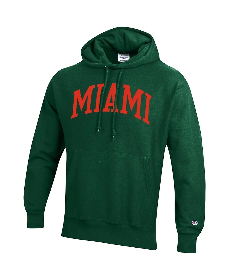 Men's Champion Green Miami Hurricanes Team Arch Reverse Weave Pullover Hoodie