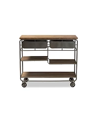 Baxton Studio Grant Vintage 41.7" Rustic Industrial Finished Wood and Metal 2-Drawer Kitchen Cart