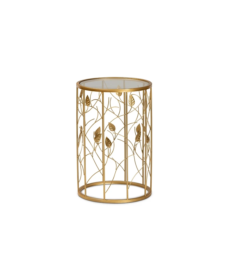 Baxton Studio Anaya Modern and Contemporary Glam 23.6" Brushed Finished Metal and Glass Leaf Accent End Table