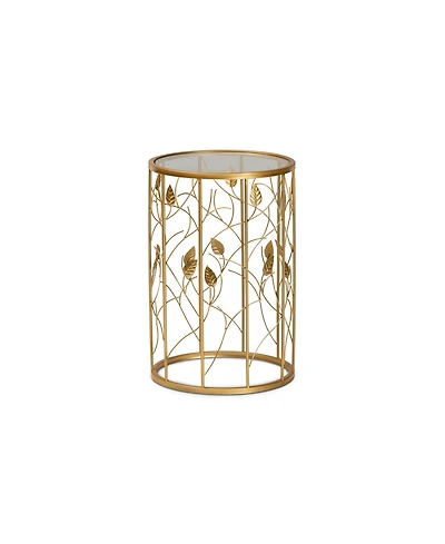 Baxton Studio Anaya Modern and Contemporary Glam 23.6" Brushed Finished Metal and Glass Leaf Accent End Table