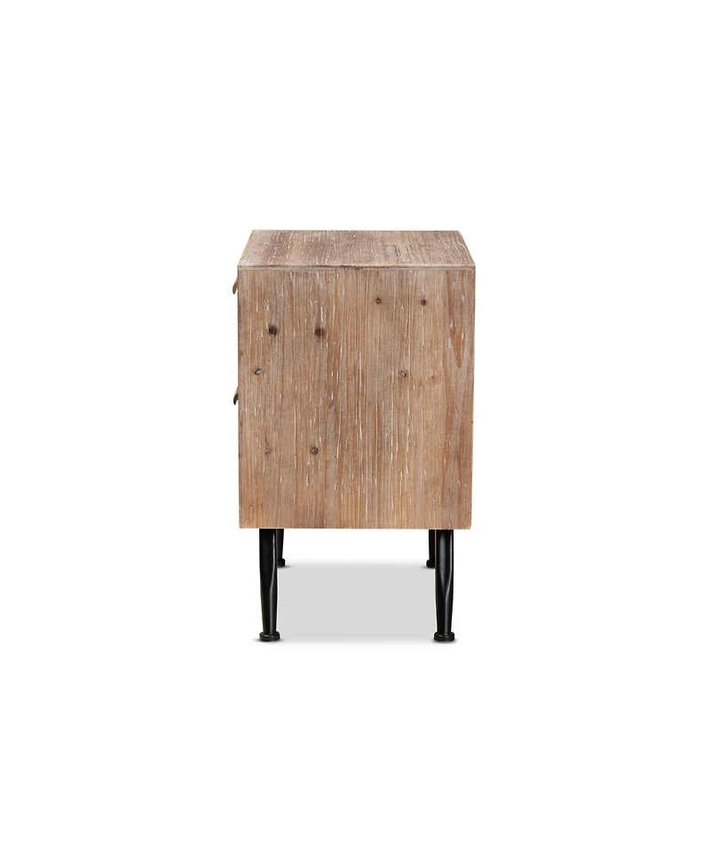 Baxton Studio Calida Mid-Century Modern 22.8" Whitewashed Finished Wood and Rattan 2-Drawer Nightstand