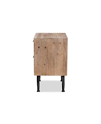Baxton Studio Calida Mid-Century Modern 22.8" Whitewashed Finished Wood and Rattan 2-Drawer Nightstand