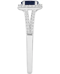 Sapphire (5/8 ct. t.w.) & Diamond (1/4 Oval Halo Split Shank Ring Sterling Silver (Also Ruby Emerald)