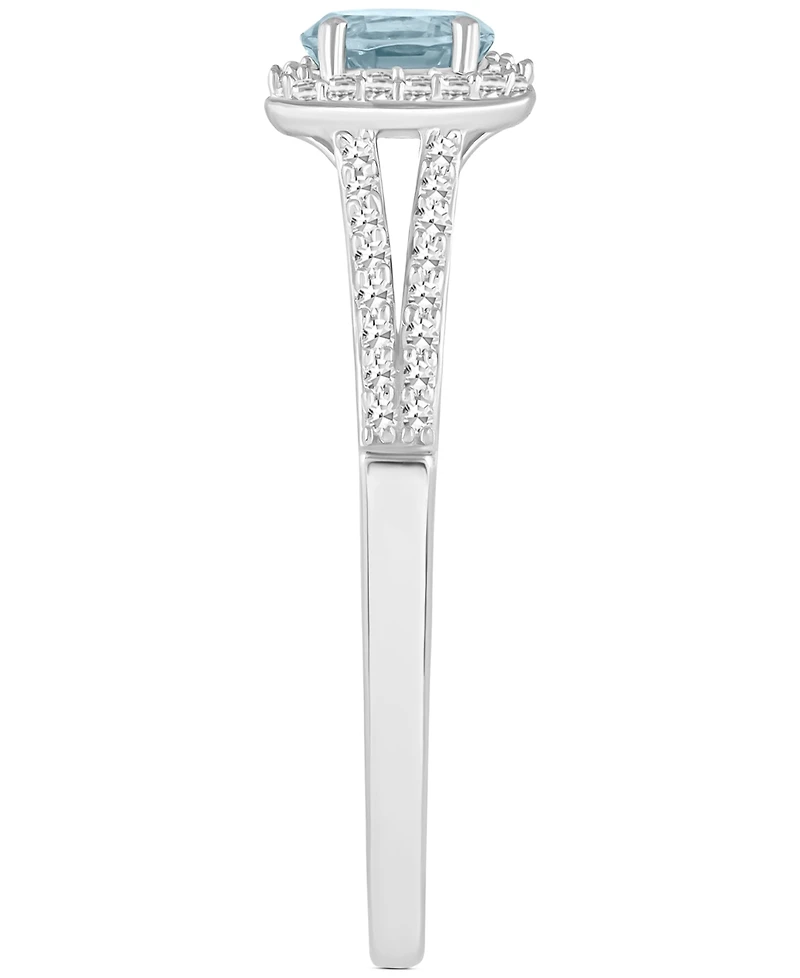 Aquamarine (2/5 ct. t.w.) & Diamond (1/4 Oval Halo Ring Sterling Silver (Also Opal)