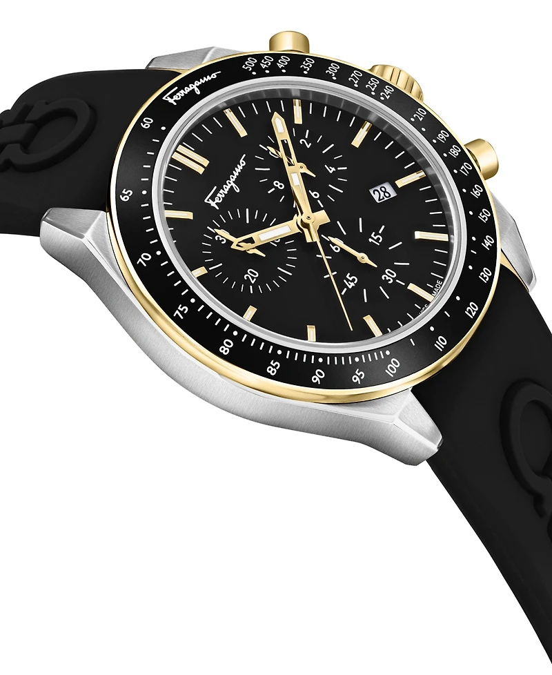 Salvatore Ferragamo Men's Swiss Chronograph Urban Black Silicone Strap Watch 43mm