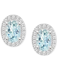 Aquamarine (3/4 ct. t.w.) & Diamond (1/6 Oval Halo Stud Earrings Sterling Silver (Also Opal)