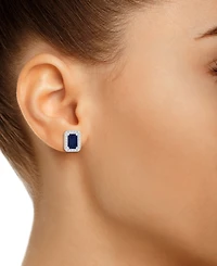 Sapphire (1-2/5 ct. t.w) & Diamond (1/5 t.w.) Stud Earrings Sterling Silver (Also Ruby Emerald)