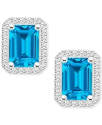 Amethyst (2 ct. t.w.) & Diamond (1/5 Halo Stud Earrings Sterling Silver (Also Citrine, Garnet, Peridot, Blue Topaz)