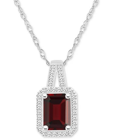Amethyst (1-5/8 ct. t.w.) & Diamond (1/6 ct. t.w.) Halo 18" Pendant Necklace in Sterling Silver (Also in Citrine, Garnet, Peridot, & Blue Topaz)