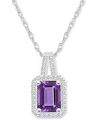 Amethyst (1-5/8 ct. t.w.) & Diamond (1/6 Halo 18" Pendant Necklace Sterling Silver (Also Citrine, Garnet, Peridot, Blue Topaz)