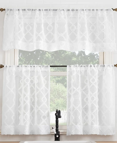 Tina Geometric Clipped Semi-Sheer Rod Pocket Kitchen Curtain Valance and Tiers Set