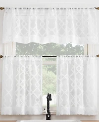 Tina Geometric Clipped Semi-Sheer Rod Pocket Kitchen Curtain Valance and Tiers Set