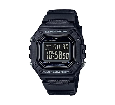 Casio Men's Digital Black Resin Watch 43.2mm, W218H-1BV
