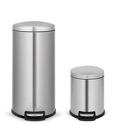 8 Gal./30 Liter and 1.3 Gal./5 Liter Stainless Steel Step-on Trash Can Set for Kitchen and Bathroom