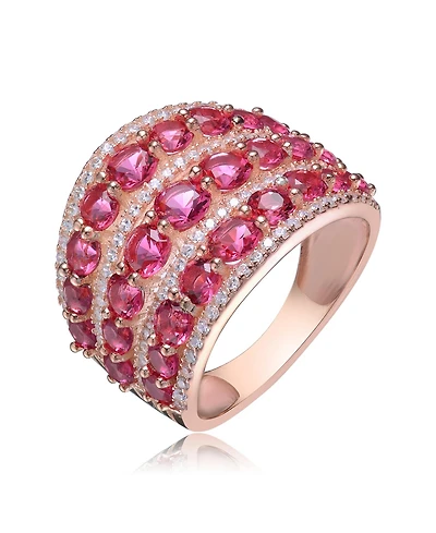 Red Round Shaped Cubic Zirconia Stone 18K Rose Gold Plated Sterling Silver Ring
