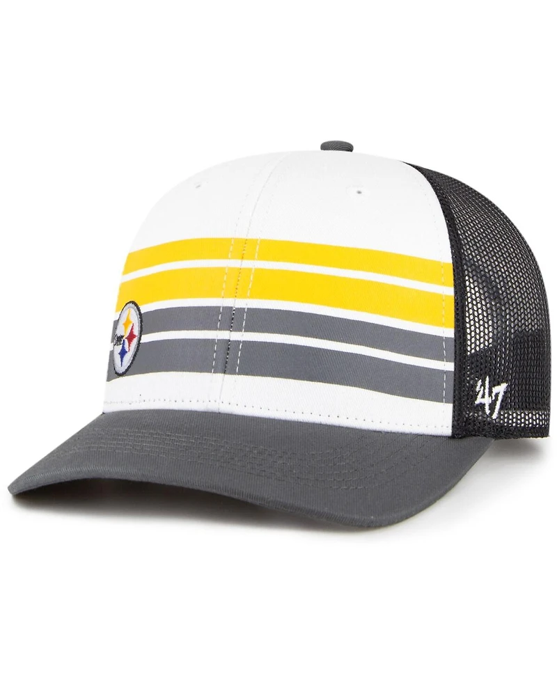 Big Boys and Girls '47 Brand White, Charcoal Pittsburgh Steelers Cove Trucker Snapback Hat