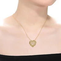 Sterling Silver 14k Yellow Gold Plated with Cubic Zirconia Knotted Ribbon 3D Puffed Heart Pendant Necklace
