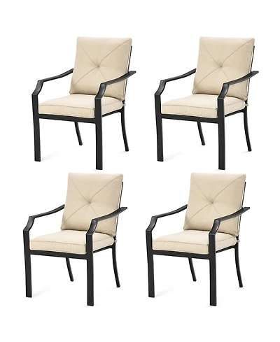 Costway 4 Pcs Patio Dining Chairs Stackable Removable Cushions Garden Deck
